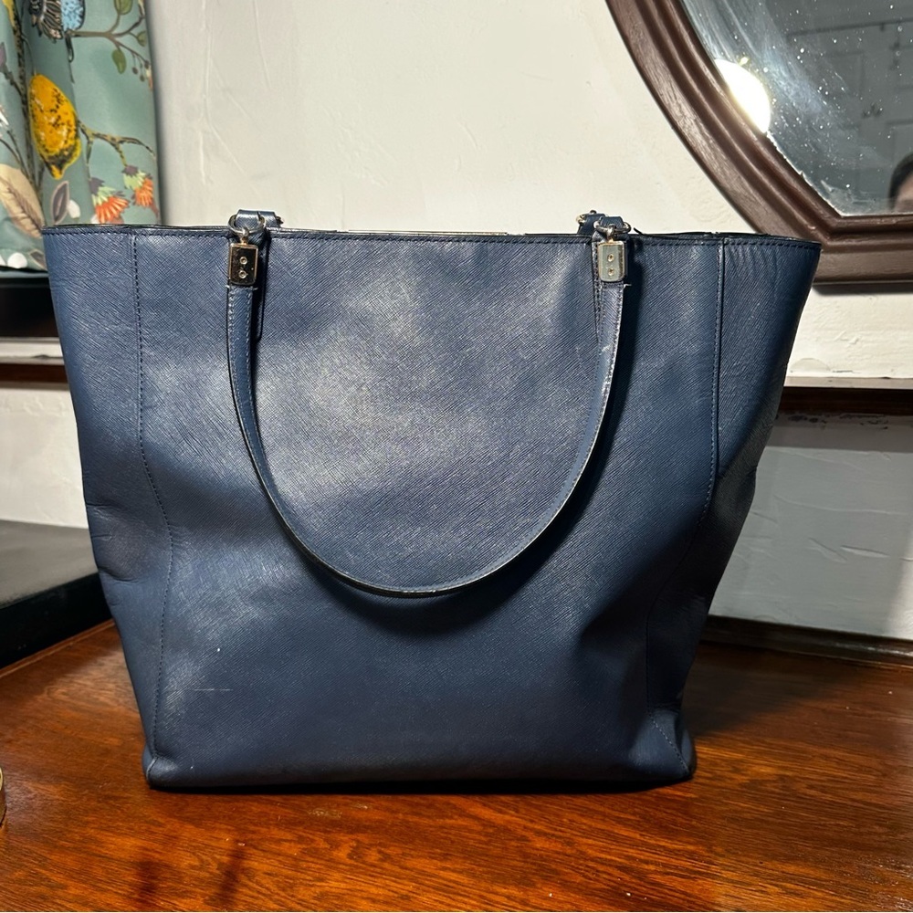 Coach Madison Saffiano East/West Tote Bag Blue EUC/GUC - Picture 2 of 14